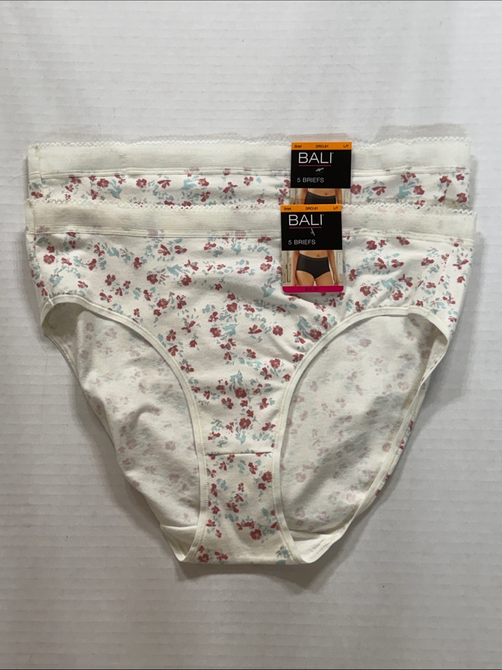 2 Bali Cream Floral Cotton Briefs with Pink & Light Blue Blossoms